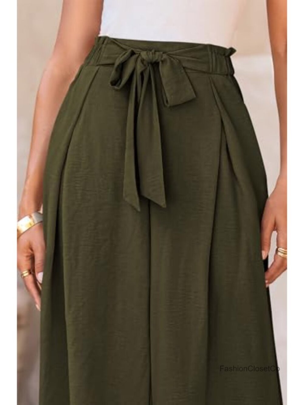Women's Wide Leg Palazzo Trousers High Waisted Elastic Work Pants - Picture 4 of 6